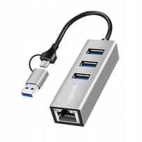 Logilink Usb-c/usb-a Hub: 3x Usb 3.0, 1gbps Ethernet, Sidabrinis
