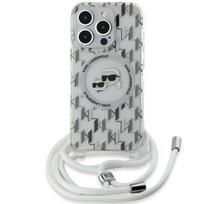 Karl Lagerfeld IML Crossbody Monogram Karl & Choupette Head MagSafe dėklas iPhone 15 Pro modeliui - skaidrus