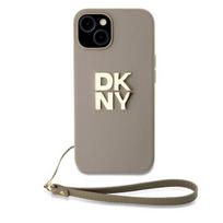 DKNY dėklas iPhone 15 Plus – smėlio, su dirželiu