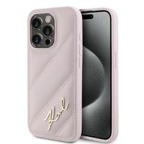 Karl Lagerfeld Diagonal Quilted Script dėklas iPhone 15 Pro – rožinis