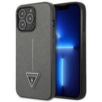 Guess Saffiano Triangle Logo dėklas iPhone 13 Pro Max – sidabrinis