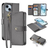 Dux Ducis Lawa odinis dėklas iPhone 15 su pinigine – pilkas