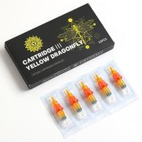 Geltonos tatuiruotės kasetės adatos su minkštu silikoniniu dangteliu apvyniojimu Dragon Cartridge III adata RL RM RS M1 #12 0,35 mm kūgio 10 vnt / dėžutė 1201RL