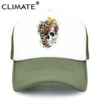 CLIMATE Flower Skeleton Trucker Cap Cool Skull Bone Cap HipHop Baseball Caps Summer Bloodcurdling Black Mesh Cap Hat for Unisex Fits 55to58cm Head gray