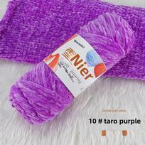 Šenilinio aukso spalvos aksominis megztas šalikas, kepurė, nertos šlepetės, lėlės vilnos rankų darbo „pasidaryk pats“ rinkinys šviesi violetinė