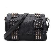 Women Leather Messenger Bags Cool Skull Rivets Handbags 25cm*2.5cm*17cm juoda
