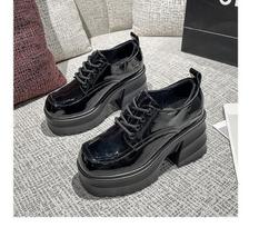 Muffin lace-up small leather shoes women's new small high-heeled thick-soled inner height-increasing shoes 33 juoda