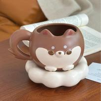 Cartoon Cute Shiba Inu Ceramic Cup with Lid High Appearance Level Cute and Fun Home Couple Water Cup  Birthday Mug Plate 300ml