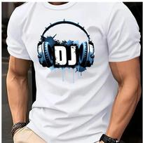 Vyriški DJ ausinių rašto T-shirt šiek tiek elastingas megztas laisvalaikio vasaros T-shirt kvėpuojantis medvilninis vyriškas drabužis S