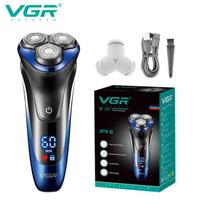 New VGR 387 Wet Dry Electric Shaver for Men Rotary Beard Electric Razor Shaving Machine Grooming Kit Rechargeable LCD Display IPX6 Whole-Body Washable mėlyna