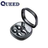 Naujų belaidžių Bluetooth ausinių skaičius nepatenka į ausį be ausies ir be ausies judesio. juoda