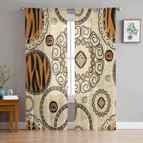 African Style With Tiger Skin Tulle Sheer Curtains for Living Room the Room Bedroom Kitchen Decoration Voile Organza Curtains 135W x 114H(cm)