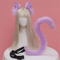 Katės ausų ir uodegos rinkinys Pliušiniai pūkuoti gyvūno ausys Plaukų lankeliai Anime Cosplay rekvizitai Helovino karnavalinio vakarėlio kostiumų priedai Be peruko None violetinė