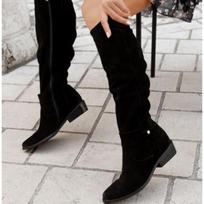Sexy Women Knee Boots Girls High Heel Boots Suede Round Toe Zip Shoes Plus Size 34 juoda