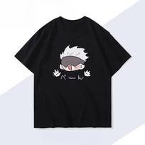 Anime Jujutsu Kaisen Gojo Satoru Cartoon T Shirts Men Women Cotton Harajuku Tops Tees Hip Hop Streetwear XXXL juoda