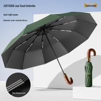 Pu Lian Automatic Solid Wood Curved Handle Sun/Rain Umbrella