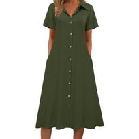 Summer Dresses For Women Button Down Shirt Dresses Aline Long Sundress Short Sleeve Beach Travel Cover Up L