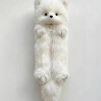 Cute Plush Fox Pencil Case,Fluffy Animal Stationery Pouch with Zipper,Kawaii Pen Bag for School,Office balta
