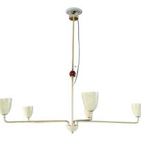 1950s Mid-Century Modern Brass & Walnut 5-Light Pendant Lamp | Handmade Stilnovo Chandelier Large ceiling lighting fixture