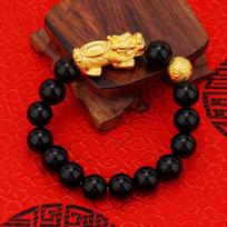 Luxury 24k Gold Pixiu Imitation Agate Bracelet for Men, Obsidian Bracelet, Sand Gold Style 1 auksas