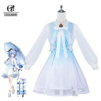 Originalus Žaidimas Genshin Impact Ganyu Suknelė Mėlynos ir Baltos Spalvos Gradiento Elegantiška Moteriška Suknelė Helovino Šventės Cosplay Kostiumas XXXL