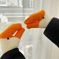 New Cute and Funny Big Goose and Bee Wool Knitted Gloves Autumn and Winter Warm and Thickened Couple Student Mittens One Size