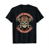 Streetwear Sons with Arthritis Ibuprofen Chapter Funny Biker Skull T Shirt Black Vintage Mens Graphic tee Gothic Ropa Hombre top S juoda
