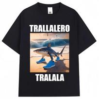Tralalero Tralala Juokingas Ryklio Memas Marškinėliai Vyrams Moterims Mada Vintage Marškinėliai Laisvalaikio Medvilniniai Per dydį V formos iškirpte Marškinėliai Streetwear S juoda