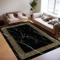 Juodo marmuro dizaino kilimas su auksinėmis detalėmis Modernus kilimas svetainei Elegantiškas grindų kilimėlis Stilingas namų kilimas Kilimas su auksiniu rėmu 40x60cm