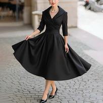 Pavasarinė Nauja Mada Vienspalvė Klostuota Slim Fit Švarkas-Suknelė Moterims S juoda