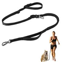 Multifunctional Hands Free Dog Leash, Adjustable Waist Bungee Lead With Double Handle For Running Walking Training Large Dogs juoda