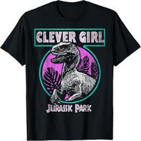Jurassic Park Nudėvėtas Mėlynai Žalias Raptor 'Clever Girl' Marškinėliai Trumpomis Rankovėmis S juoda