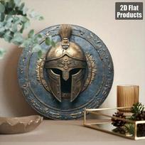 Metal Spartan Warrior Helmet Wall Decor, Greek Roman Shield Art, Medieval Battle Sign for Living Room 20x20 įvairiaspalvis