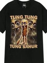 Tung Sahur Graphic Printed T-Shirt Men Summer Casual Loose Fashion Funny Round Neck Short Sleeve Tops Clothing T-Shirt Unisex XL