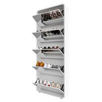 Mirror Shoe Rack Cabinet with 5 Flip Drawers, Mirrored Shoe Cabinet with Arc Design, Freestanding Tipping Shoe Organizer, Entryway, balta