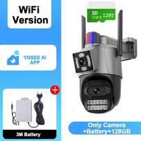 AIOOK 8MP IP kamera lauko WiFi PTZ dvigubo objektyvo dvigubo ekrano automatinis sekimas vandeniui atsparus apsauga vaizdo stebėjimas policijos šviesos signalizacija CCTV Camera+batterie+128GB