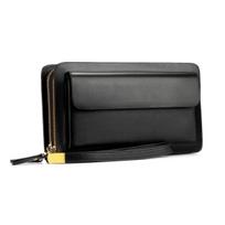 Vyriška dirbtinė oda, dviguba užtrauktuku piniginė Piniginė Pinigų laikiklis Clip Clutch Rankinė juoda