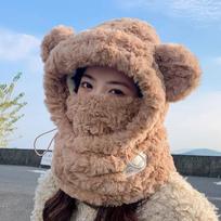 Cozy Bear Ear Plush Hat: All-in-One Warmth for Winter Cycling One Size kupranugaris