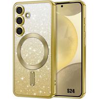 Protective case - BOOLING - for Samsung Galaxy S24 - Soft silicone - Glittery gold - Camera protection auksas