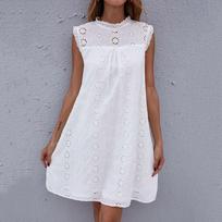 Women's Sleeveless Lace Hooked Flower Hollow Loose Medium Length Dress L balta