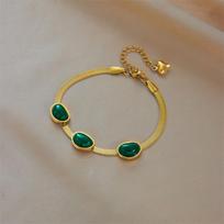 Gold Plated Stainless Steel Malachite Stone Herringbone Bracelet for Women žalia