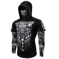 Pavasario ir vasaros asmenybė Stretch Fitness Vyriškas Cyberpunk Ninja kostiumas su gobtuvu ilgomis rankovėmis marškinėliai Veido kaukė S juoda