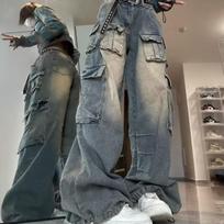 Moteriški Amerikos hiphopo personalizuoti retro plauti darbo drabužių džinsai laisvi tiesaus kirpimo plataus kirpimo retro kasdienės kelnės XXXL