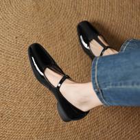 Krazing Pot Full Grain Leather Spring Summer Size 43 Size 42 Size 41 Thick Med Heels Women Square Toe Sexy Lady Pumps 35 juoda