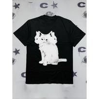 200g Cotton Men's Crew-Neck Short-Sleeve T-Shirt with Cute Cat Print XXXL juoda