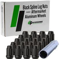 DPAccessories Juodas 7/16-20 ratlankio veržlė antrinės rinkos ratlankiams - Uždaro galo spline tuneris - 20 Lug Nuts / juoda