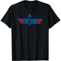 Top Gun Long Logo with Jet Red and Blue Action Movie T-Shirt S juoda