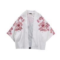 Summer Japanese Five Point Sleeves Kimono Mens And Womens Cloak Jacke Top Blouse XL balta