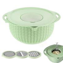 Kitchen Colander Bowl Set Rice Strainer Fruit Cleaner Bowl Stainless Colander Bowl With Handles Double Layer Rotatable Pot žalia