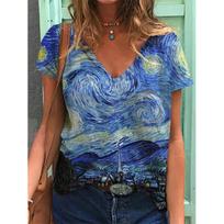 Summer Van Gogh Oil Painting 3D Print T-shirt Women Streetwear T Shirts Tops Woman Harajuku V-Neck Tees Oversized Clothing S